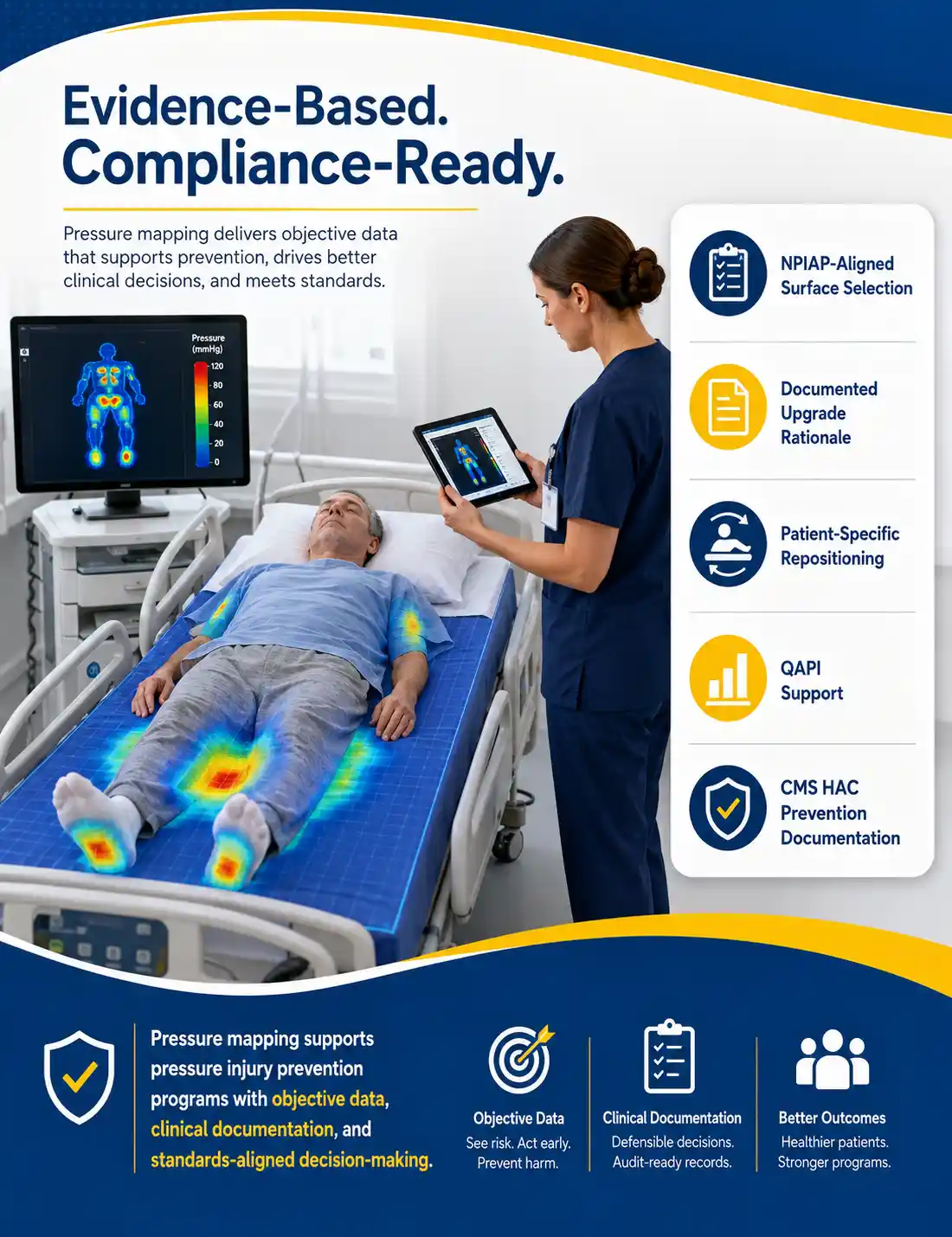 Pressure mapping aligned with NPIAP pressure injury prevention standards and CMS compliance documentation